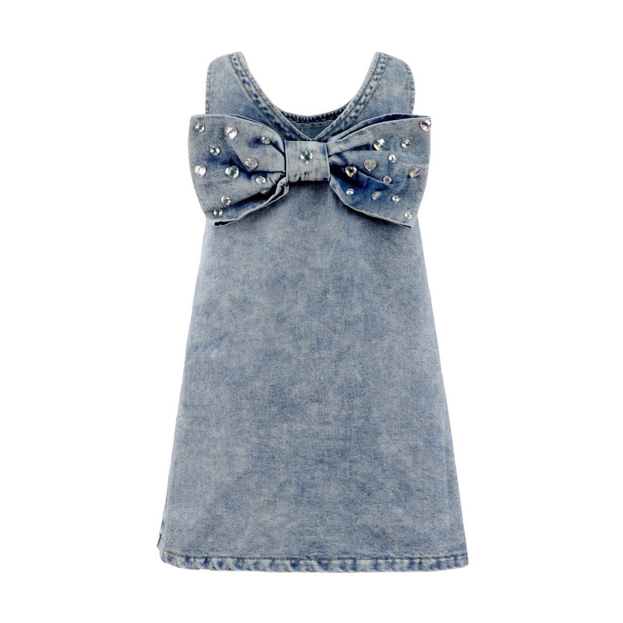 Crystal Heart Denim Bow Dress Crystal Heart Denim Bow Dress