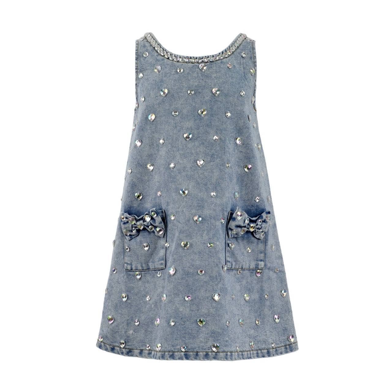 Crystal Heart Denim Bow Dress Crystal Heart Denim Bow Dress