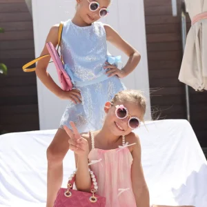 Baby Blue Sequin Bow Set