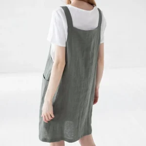 Linen Pinafore Dress: Button Front Slip Dress With Pockets