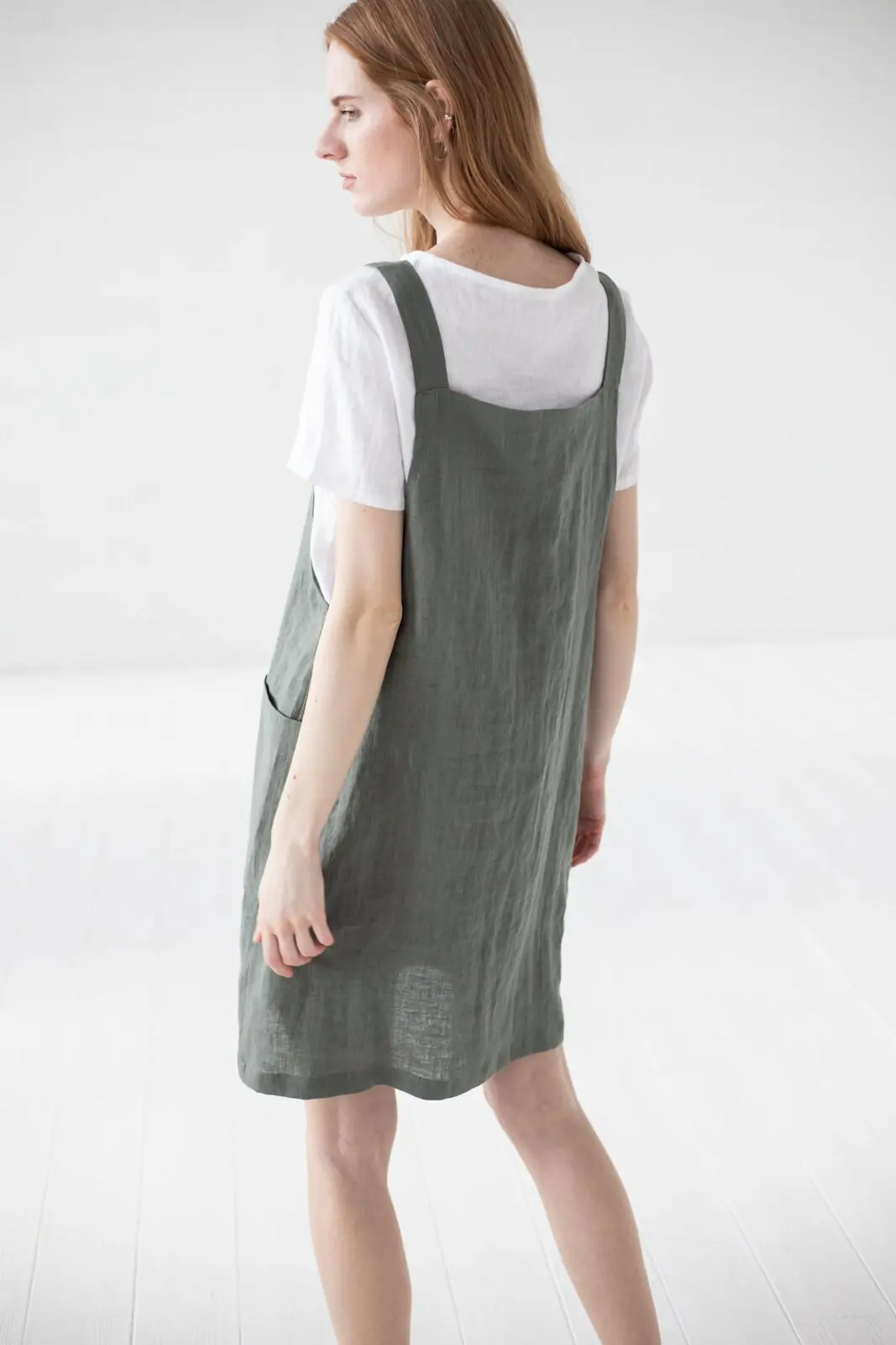 Linen Pinafore Dress: Button Front Slip Dress With Pockets Linen Pinafore Dress: Button Front Slip Dress With Pockets