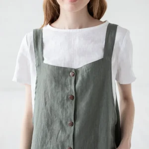 Linen Pinafore Dress: Button Front Slip Dress With Pockets