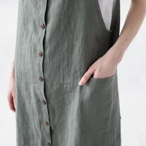 Linen Pinafore Dress: Button Front Slip Dress With Pockets