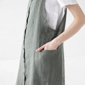 Linen Pinafore Dress: Button Front Slip Dress With Pockets