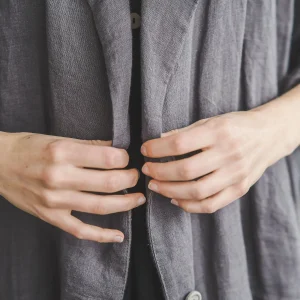 Oversized Linen Blazer With Pockets: Loose Fit Cardigan