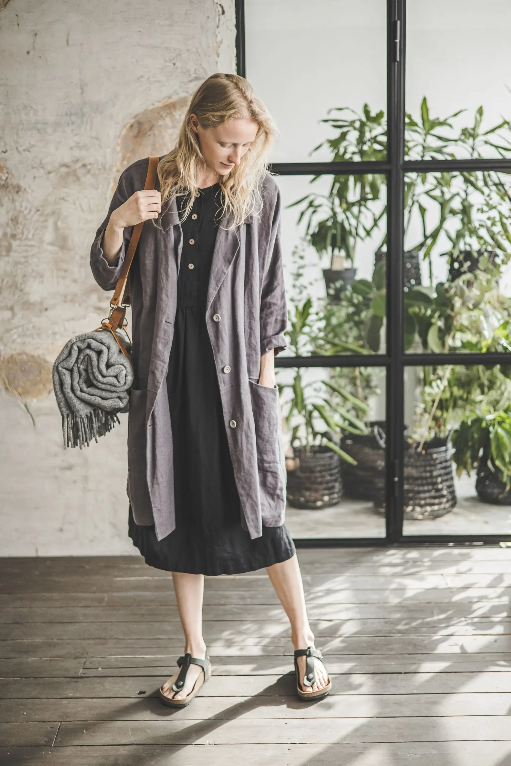 Oversized Linen Blazer With Pockets: Loose Fit Cardigan Oversized Linen Blazer With Pockets: Loose Fit Cardigan