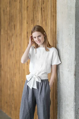 Linen Kimono Blouse: Tie Waist Tank Top