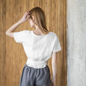 Linen Kimono Blouse: Tie Waist Tank Top