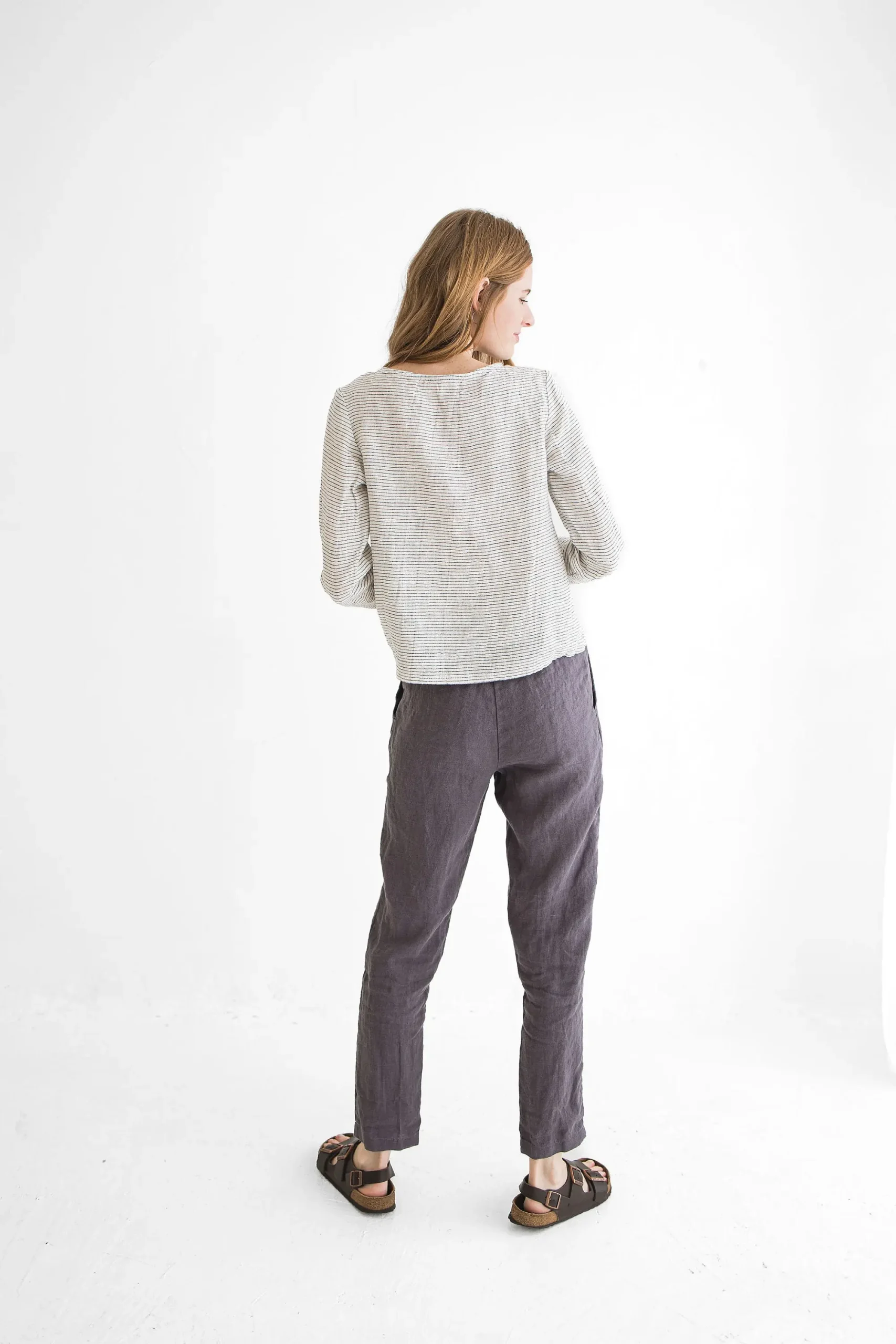 Tapered Linen Pants: Slim Fit, Elastic Waistband Tapered Linen Pants: Slim Fit, Elastic Waistband