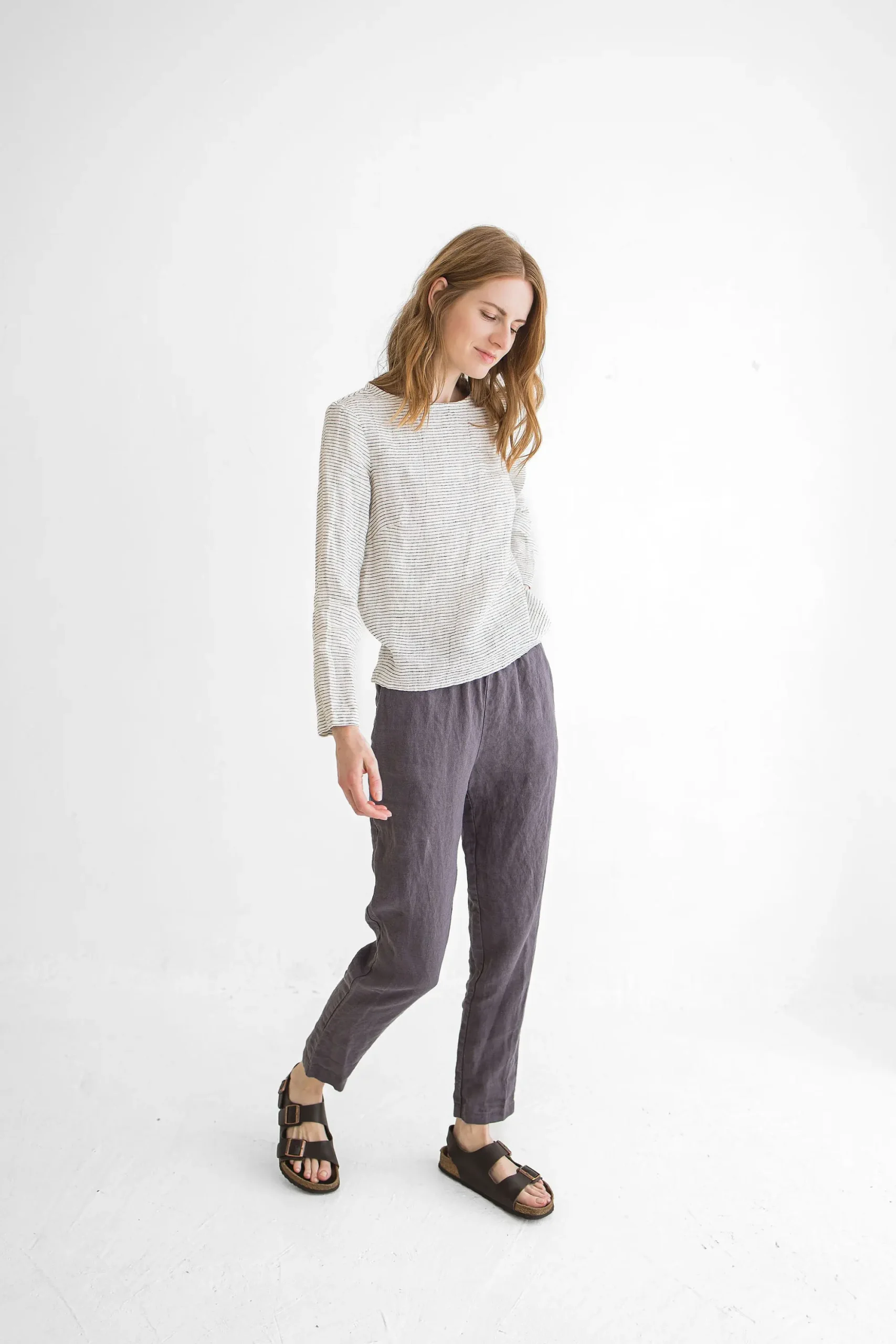 Tapered Linen Pants: Slim Fit, Elastic Waistband Tapered Linen Pants: Slim Fit, Elastic Waistband