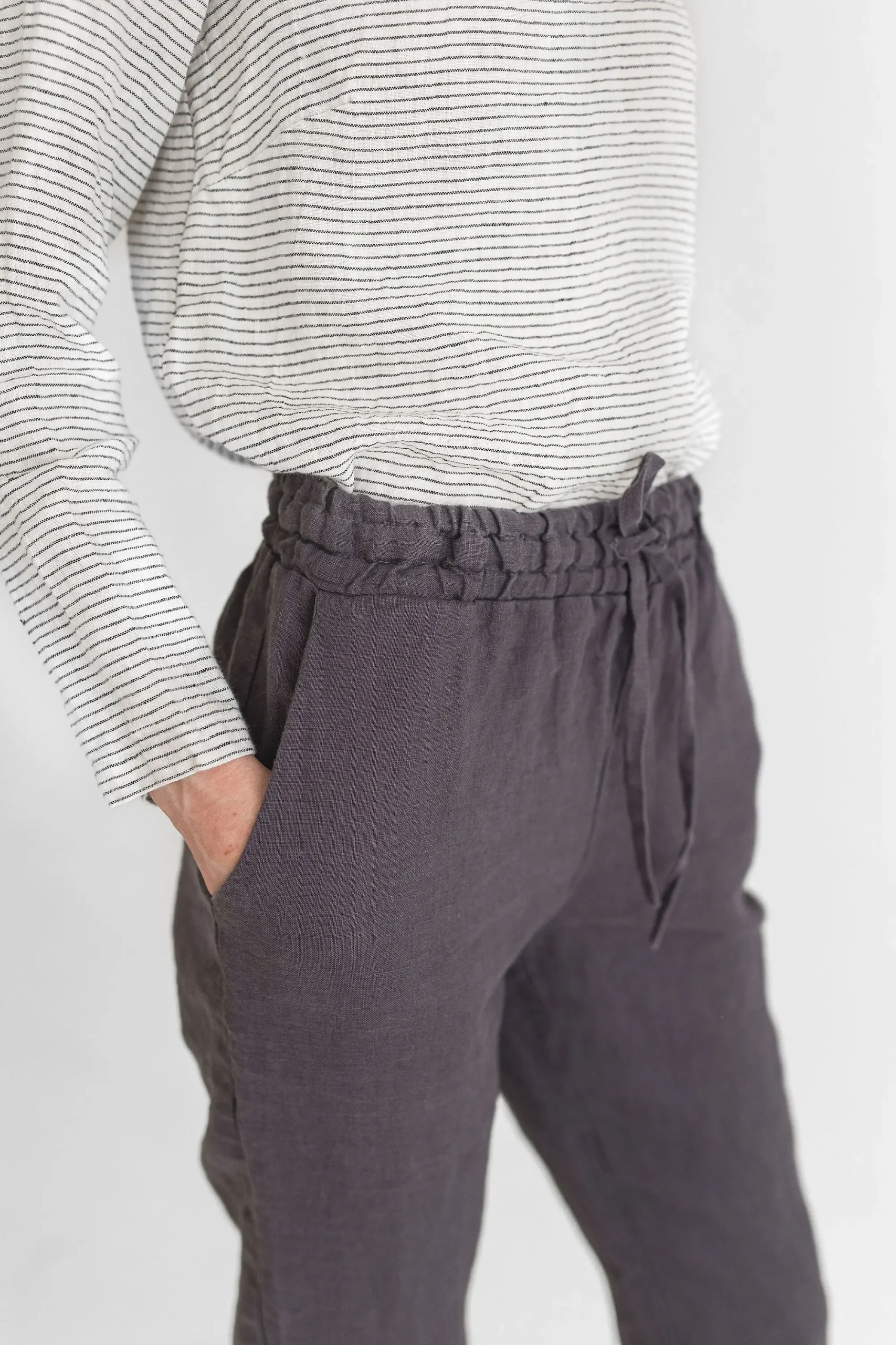 Tapered Linen Pants: Slim Fit, Elastic Waistband Tapered Linen Pants: Slim Fit, Elastic Waistband