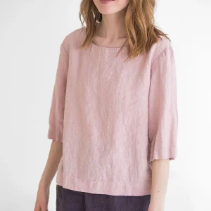Simple Linen Top: Loose Fit Summer Blouse, Mellow Rose