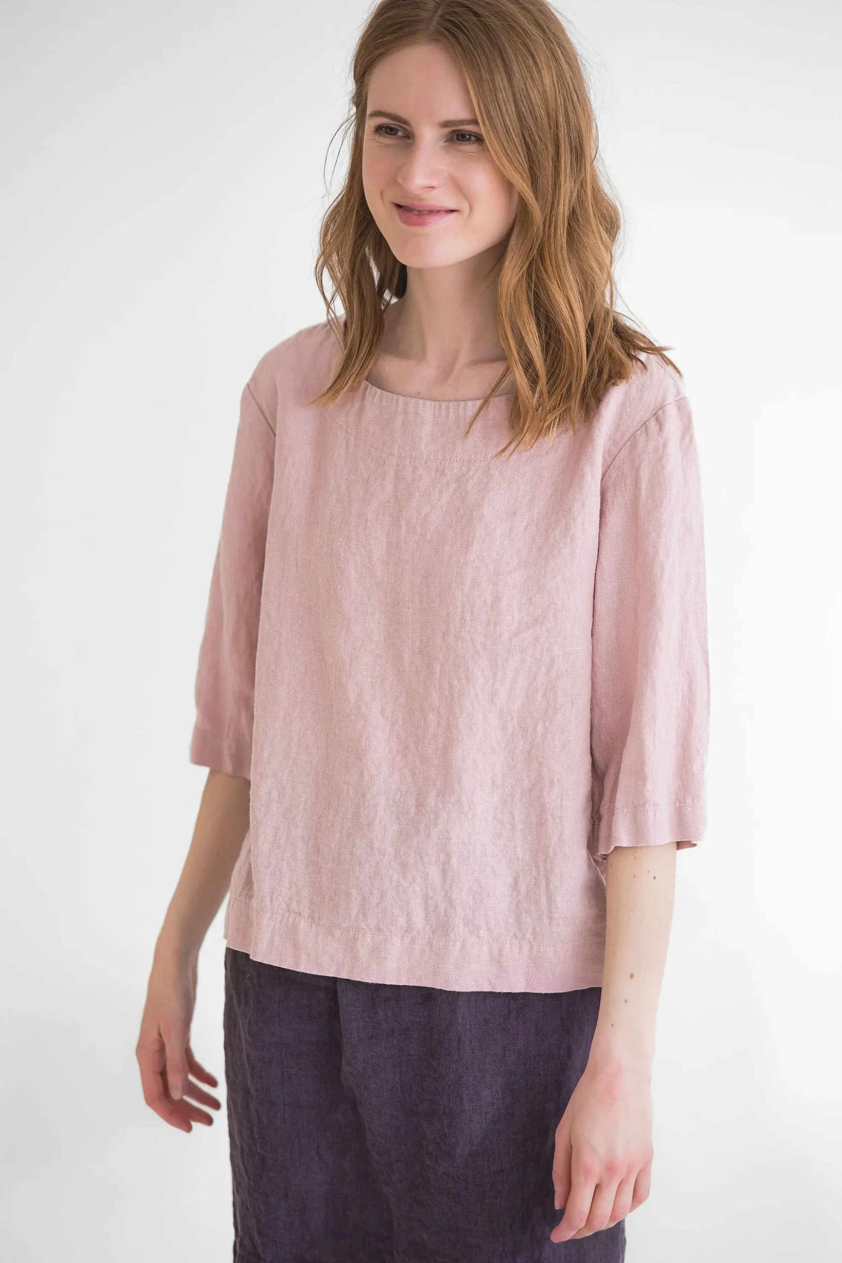 Simple Linen Top: Loose Fit Summer Blouse, Mellow Rose Simple Linen Top: Loose Fit Summer Blouse, Mellow Rose