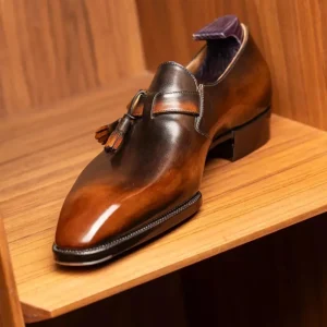 Handmade Brown Leather Monk Strap Shoes: Goodyear Welted Italian Style