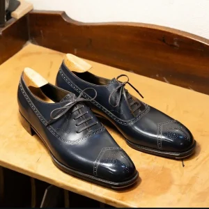 Dark Blue Colour Men’s Oxford Shoes   Handmade Shoes Italian Wedding Shoes Men’s Oxford Shoes Goodyear Welted Shoes