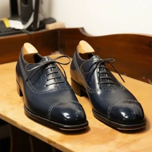 Dark Blue Colour Men's Oxford Shoes Handmade Shoes Italian Wedding Shoes Men's Oxford Shoes Goodyear Welted Shoes