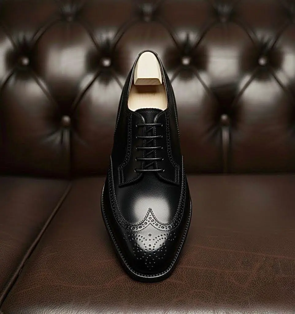 Back Handmade Semi Brogue Leather Derby Shoes Office Shoes Casual Mens Shoes Bespoke Shoes Back Handmade Semi Brogue Leather Derby Shoes Office Shoes Casual Mens Shoes Bespoke Shoes