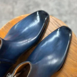 Blue Patina Chelsea Boots Leather Goodyear Welted Zipper Boots  Italian Leather Handmade Boots Unisex Boots