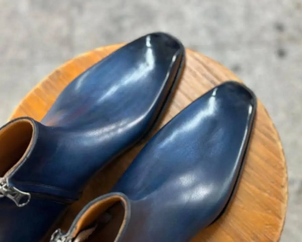 Blue Patina Chelsea Boots Leather Goodyear Welted Zipper Boots Italian Leather Handmade Boots Unisex Boots Blue Patina Chelsea Boots Leather Goodyear Welted Zipper Boots Italian Leather Handmade Boots Unisex Boots