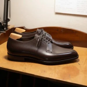 Men’s Brown Handmade Whole Cut  Leather Derby Shoes Formal Shoes Good Year Welted Shoes