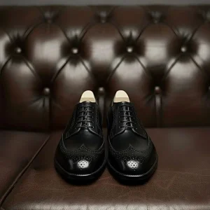 Back Handmade Semi Brogue Leather Derby Shoes Office Shoes Casual Mens Shoes Bespoke Shoes