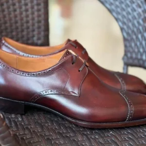 Brown Handmade Leather Derby Shoes Men's Casual Shoes Wedding Shoes