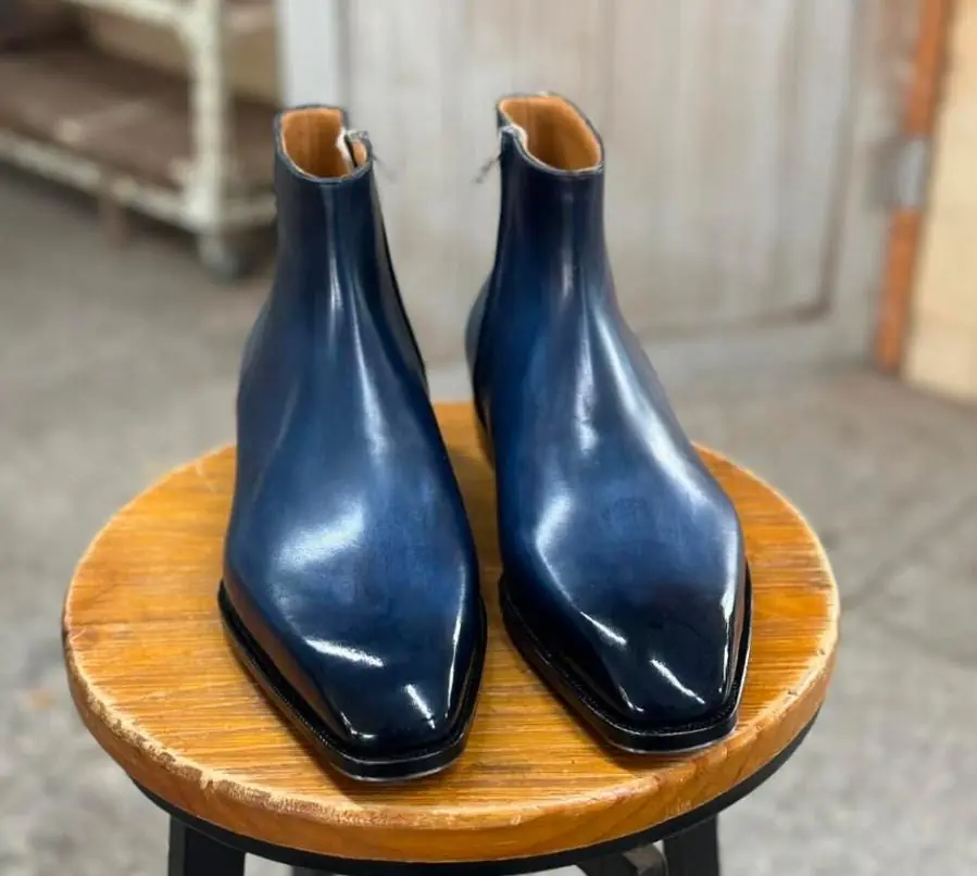Blue Patina Chelsea Boots Leather Goodyear Welted Zipper Boots Italian Leather Handmade Boots Unisex Boots Blue Patina Chelsea Boots Leather Goodyear Welted Zipper Boots Italian Leather Handmade Boots Unisex Boots