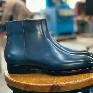 Blue Patina Chelsea Boots Leather Goodyear Welted Zipper Boots Italian Leather Handmade Boots Unisex Boots